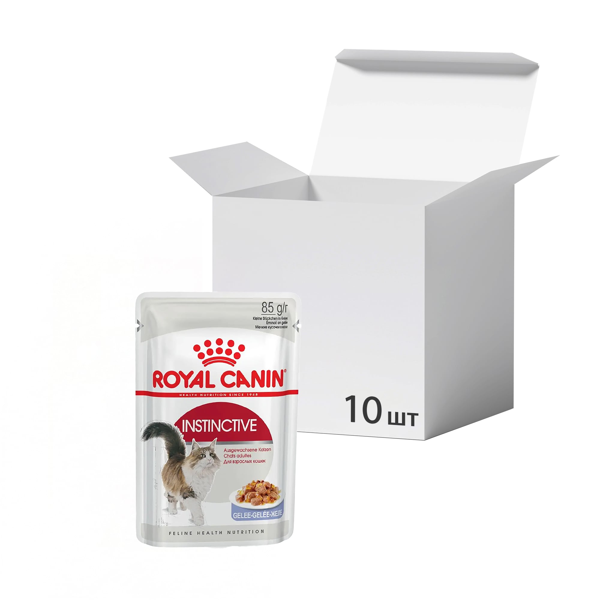 Упаковка вологого корму для дорослих котів Royal Canin Instinctive шматочки в желе, 85 г * 10 шт