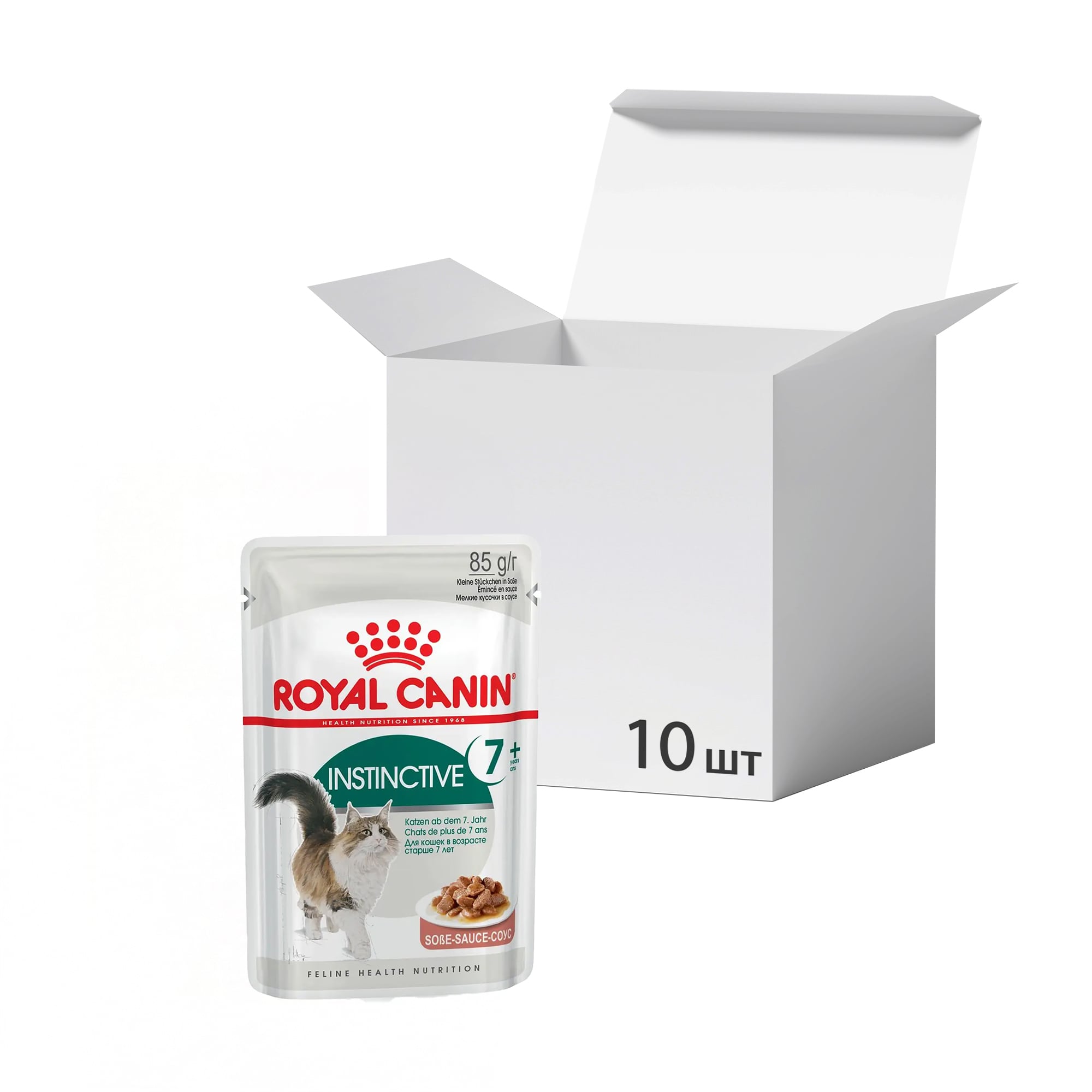 Упаковка вологого корму для дорослих котів від 7 років Royal Canin Instinctive 7+ шматочки в соусі, 85 г * 10 шт