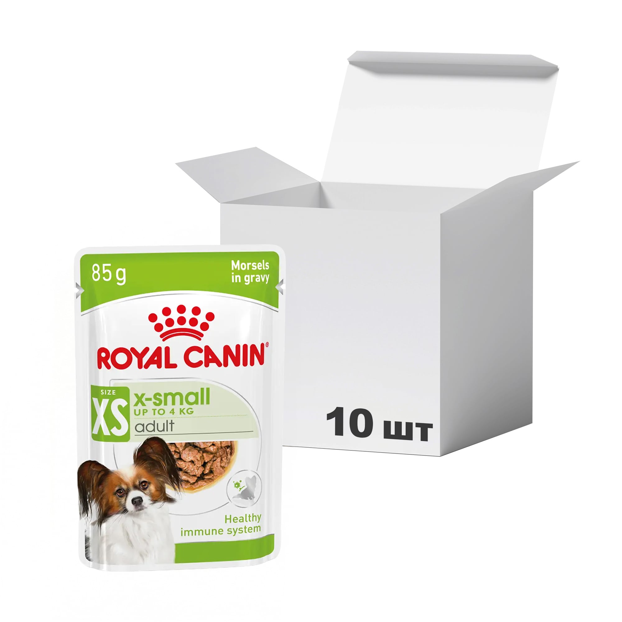 Упаковка вологого корму для собак мініатюрних порід Royal Canin X-small Adult, 85 г * 10 шт